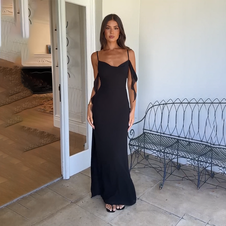 Black Strappy Cowl Neck Solid Dress