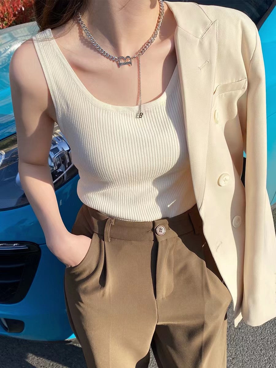 Cream Scoop Neck Tank Top