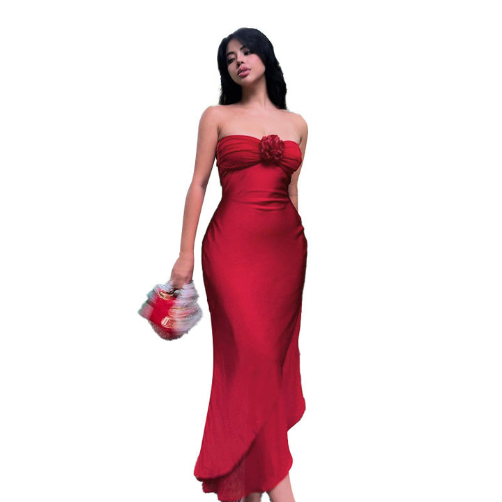 Red Tube Dress With A Rosette Detail
