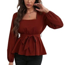 Red Bishop Sleeve Waist Tie-Up Top