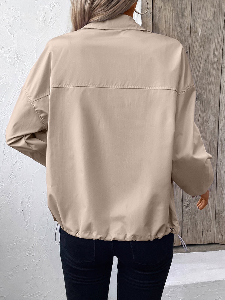 Cream Collar Drawstring Waterproof Jacket