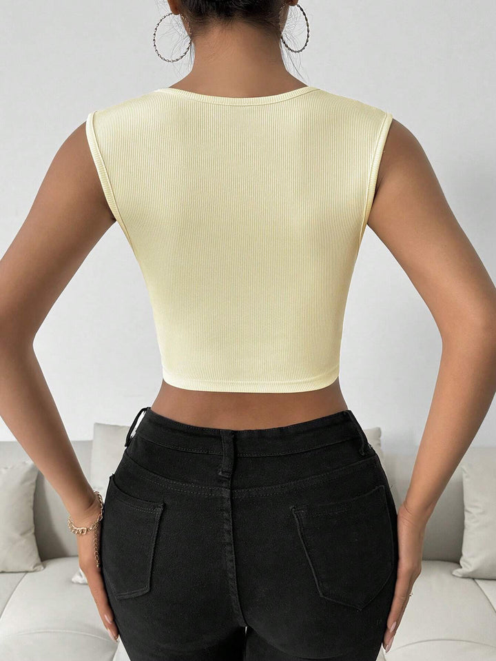 Cream Sleeveless Metal Chain Top