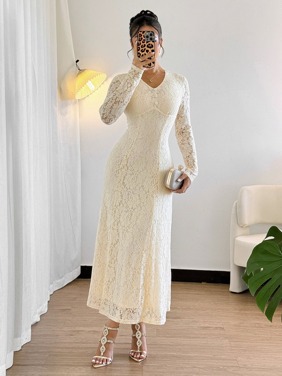 Off White Full Sleeve Textured Dress