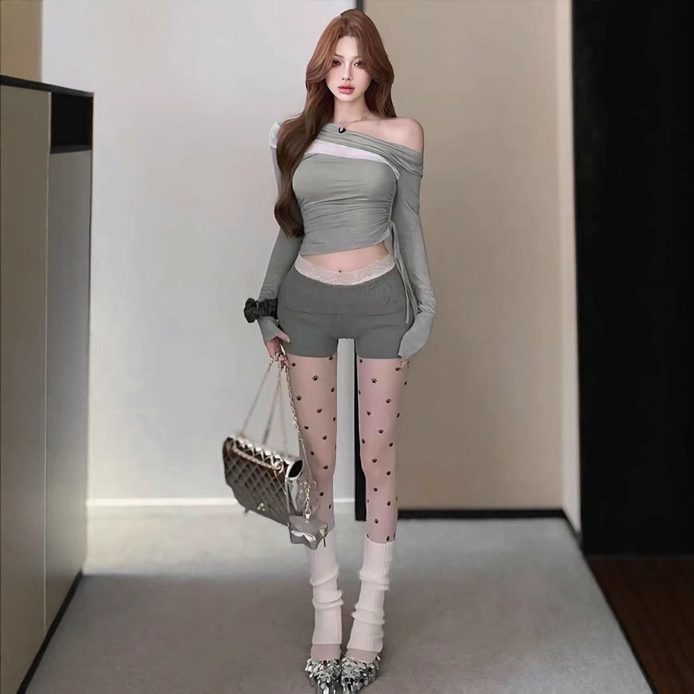 Grey Off-Shoulder Solid Top