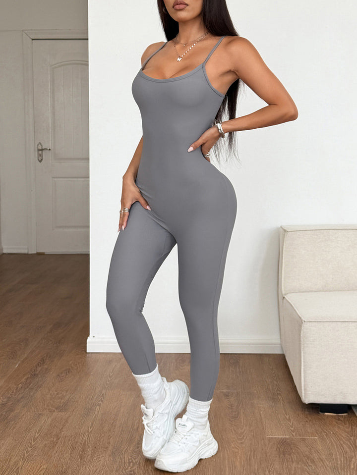 Grey Sccop Neck Skinny Jumpsuit