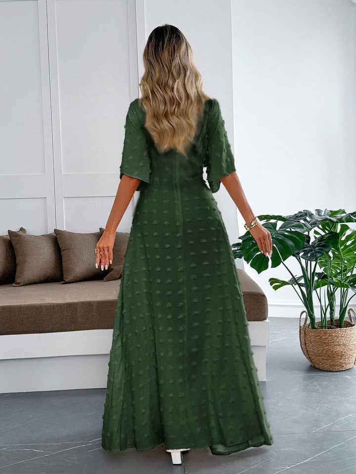 Olive Flare Sleeve V Neck Dress