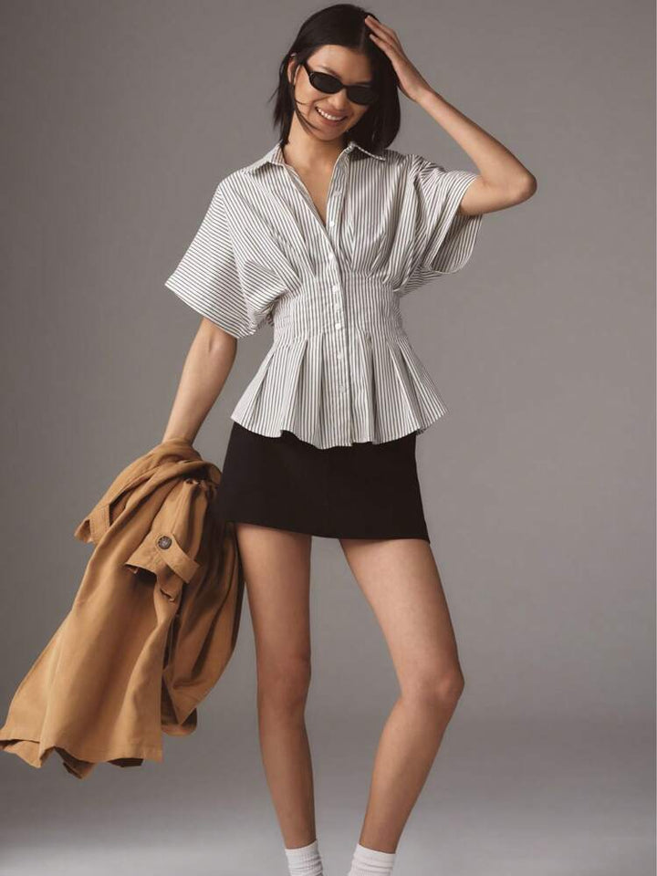 Grey Short Sleeve Waist Detail Shirt