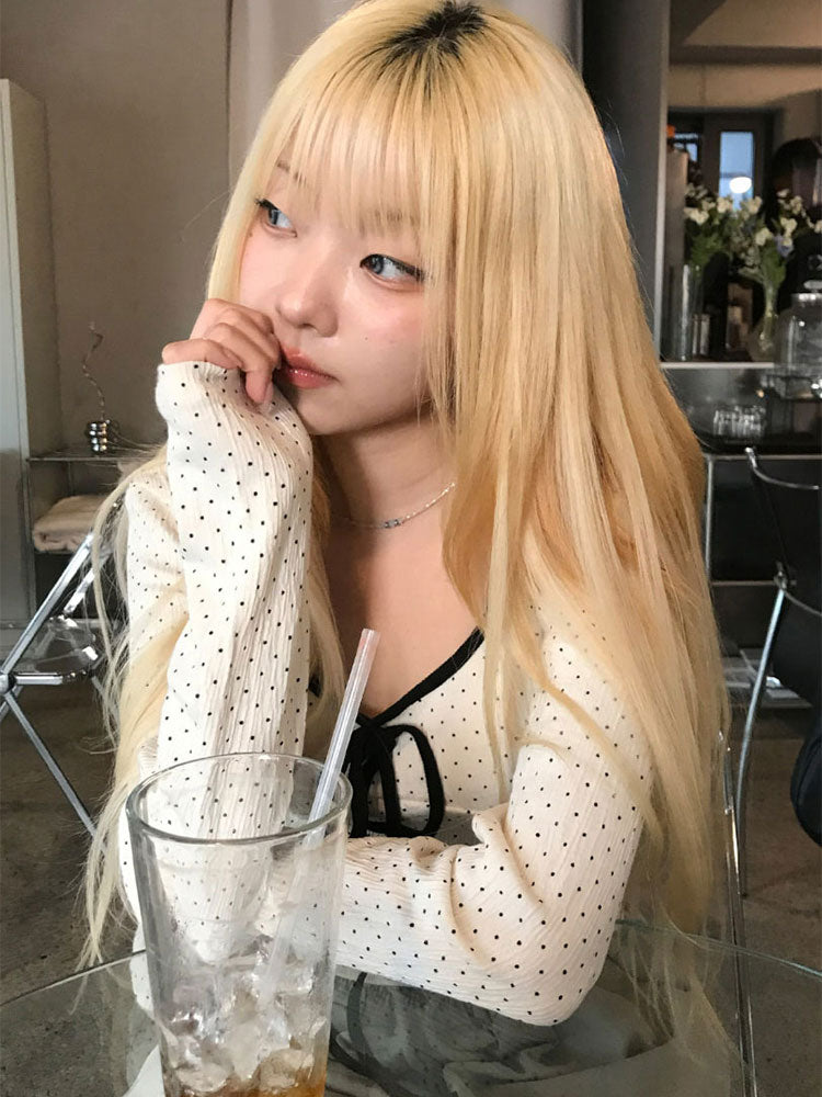 Off White Contrast Tie Up Full Sleeves Top