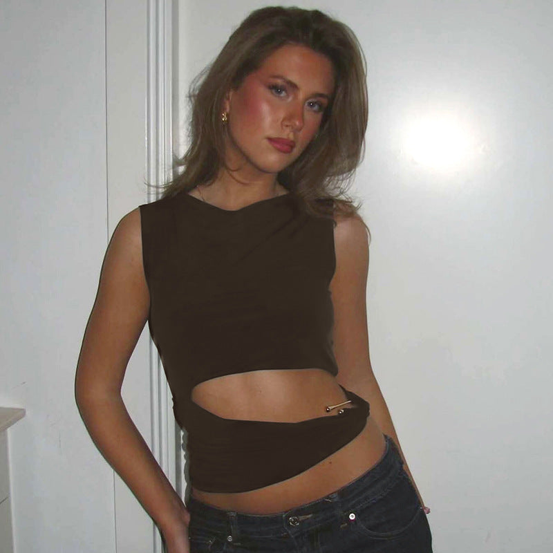 Brown Crop Top With Cutout Waist