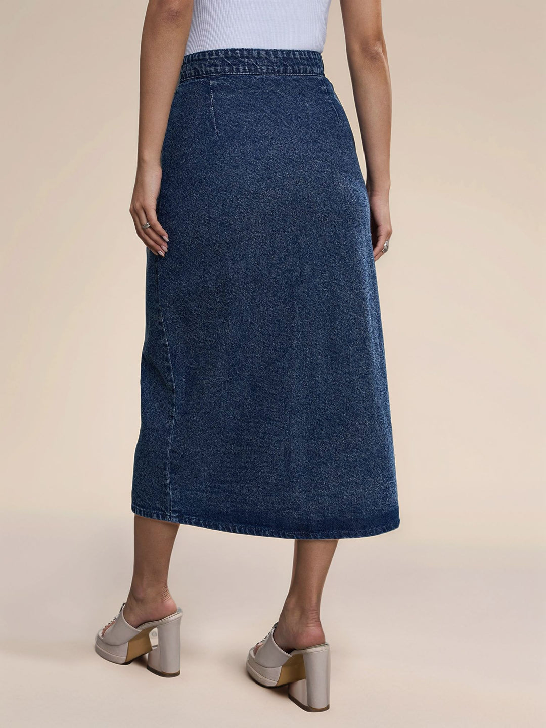 Blue High Waist Front Slit Skirt