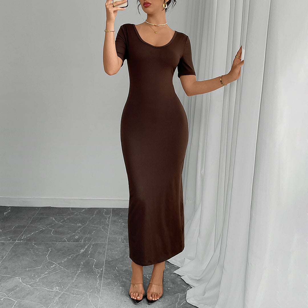 Brown Round Neck Dress