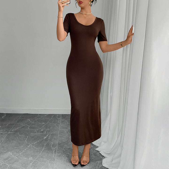 Brown Round Neck Dress