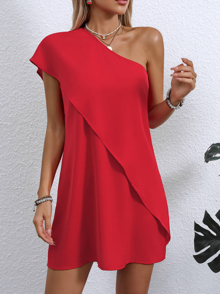 Red One Shoulder Tiered Dress