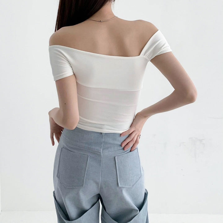 White Asymmetrical Wrapped Neckline Fitted Top