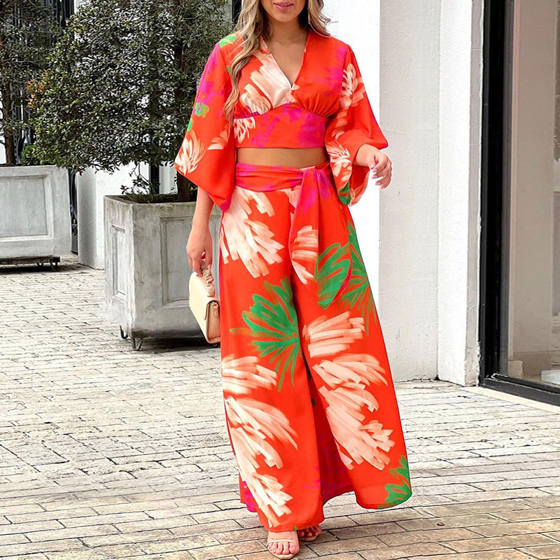 Red Floral Top and Pants Co-Ord Set