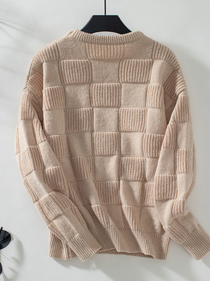 Beige Full Sleeves Textured Sweaters
