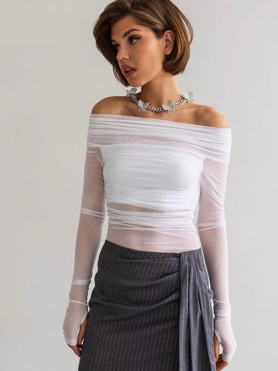 White Off-Shoulder Sheer Mesh Top