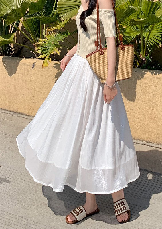 White Pleated Mesh Skirt