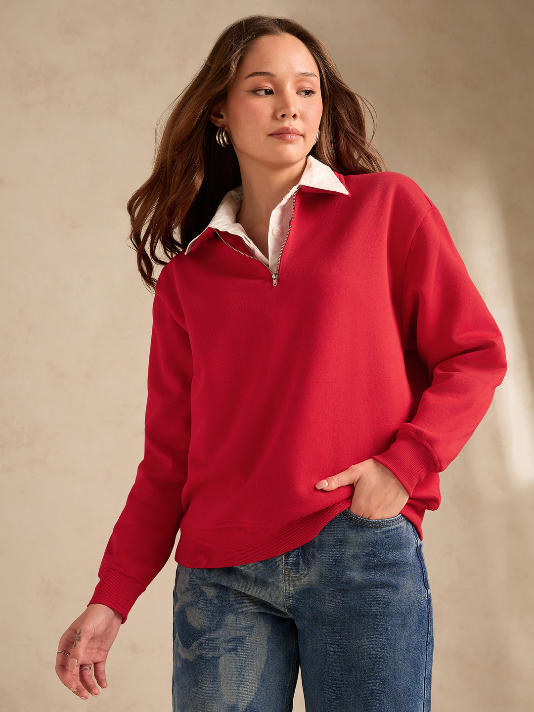 Red Plush Russian Fleece Zip-Up Sweatshirt