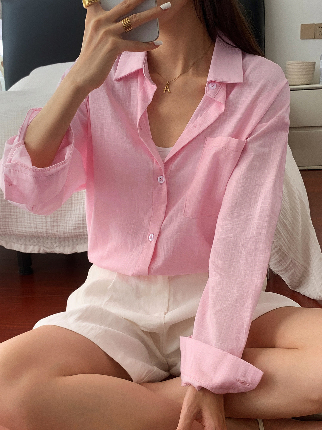 Pink Full Sleeve Button Down Collared Shirt