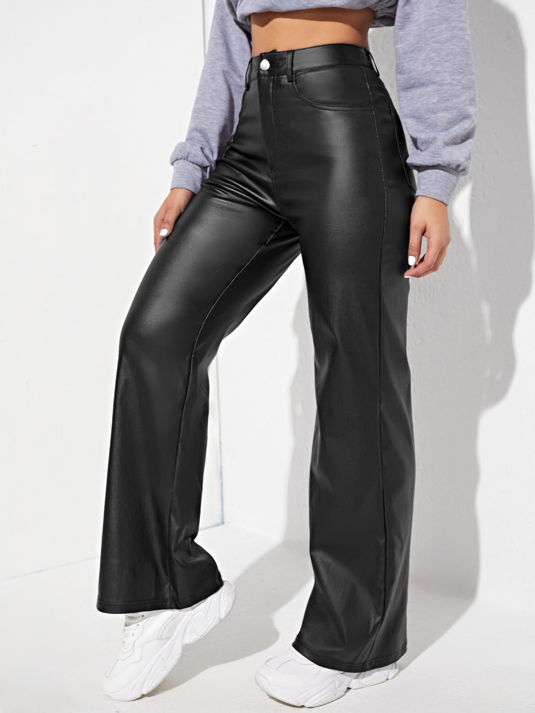 Black Pu Wide Leg Jeans
