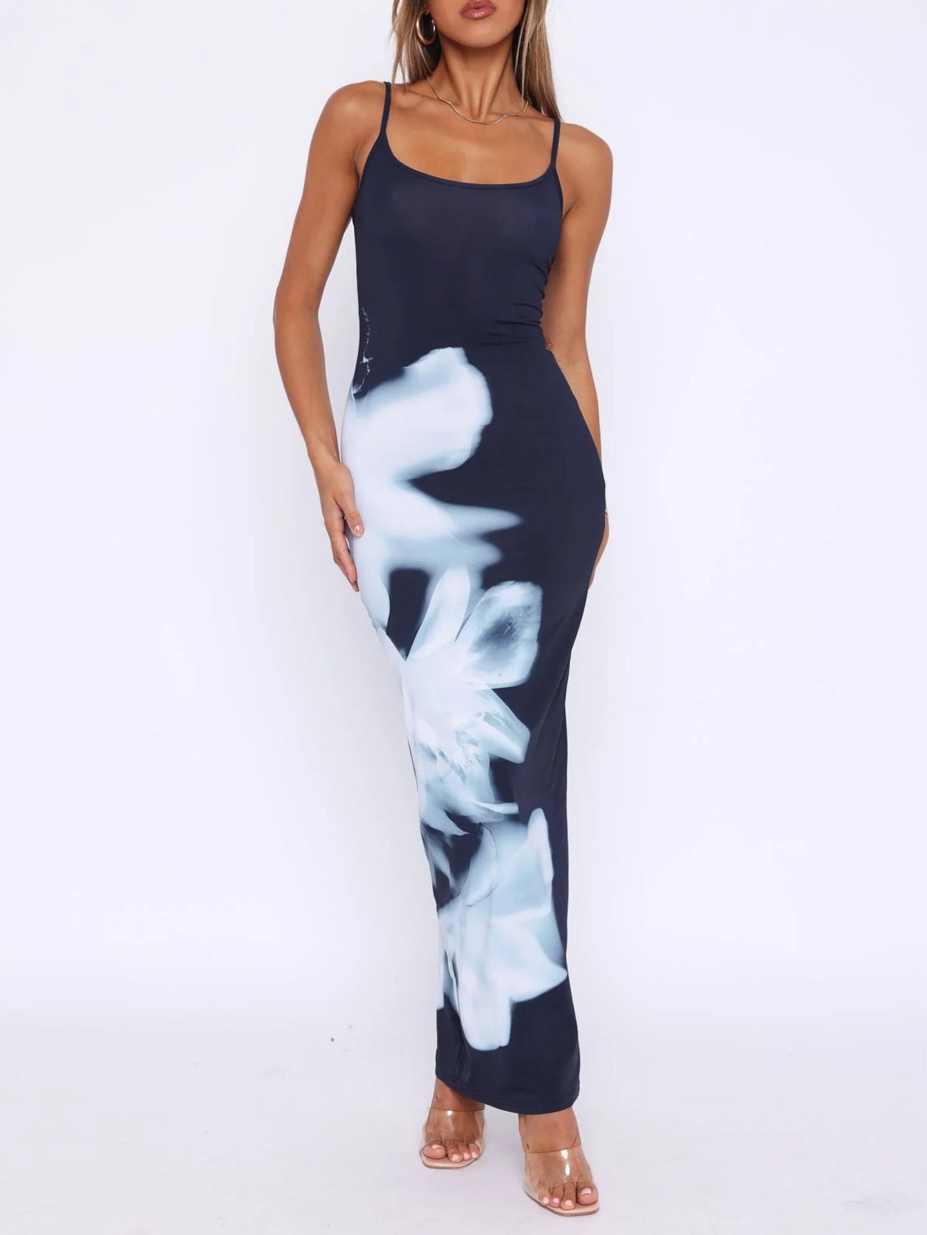 Navy Blue Large Florla Printed Dress
