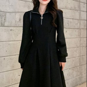 Black Aline Dress With Front Zipper Detail