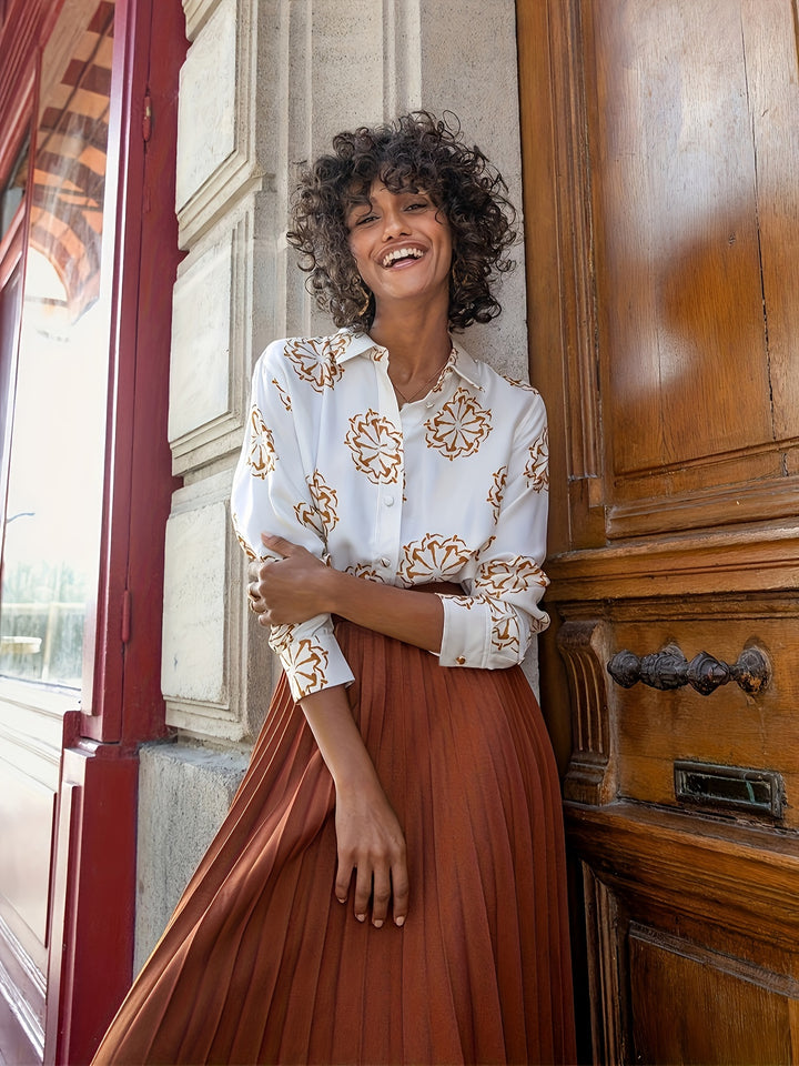 White Printed Collared Shirt
