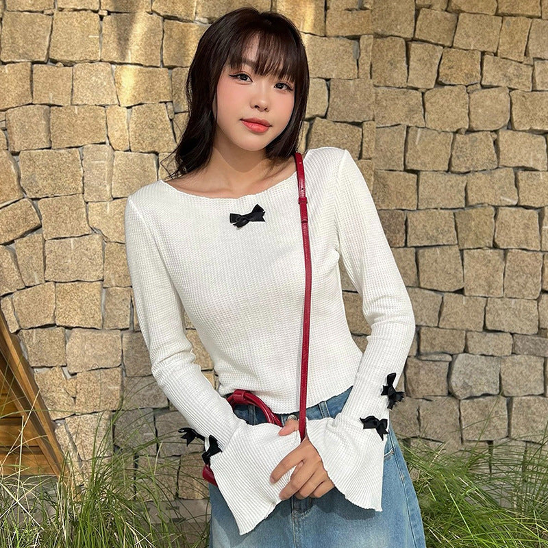 White Bell Sleeves Tank Top With Bow