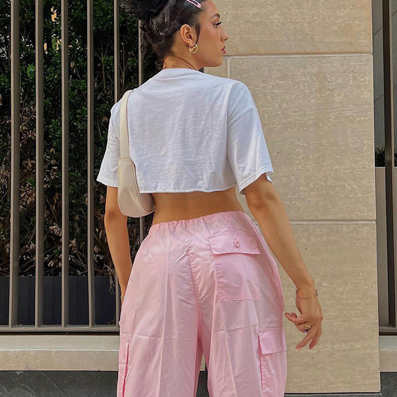 Pink Cargo Parachute Solid Pants