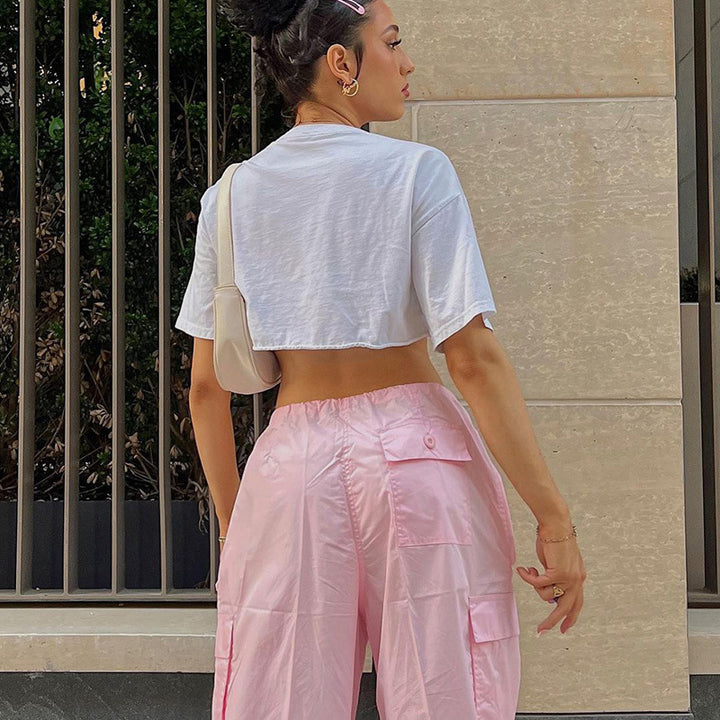 Pink Cargo Parachute Solid Pants