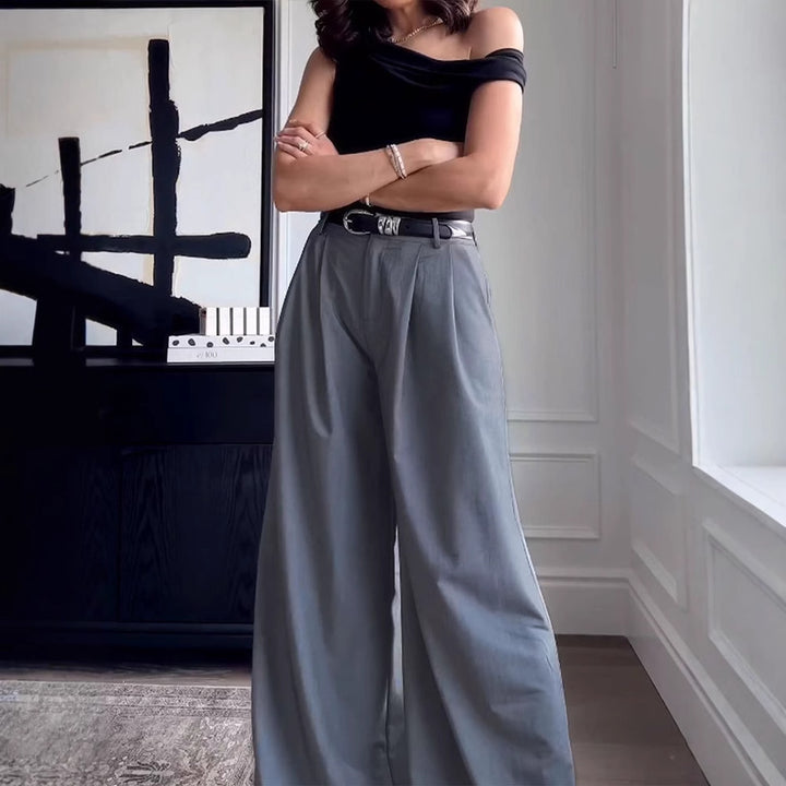 Grey Pleated Wide Leg Trouser