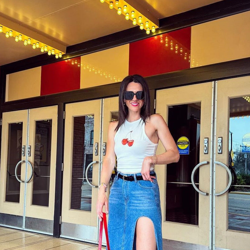 White Cherry Printed Tank Top