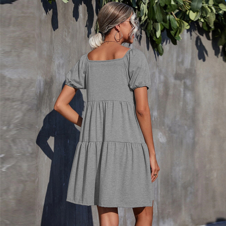 Grey Short Sleeve Flared Dress