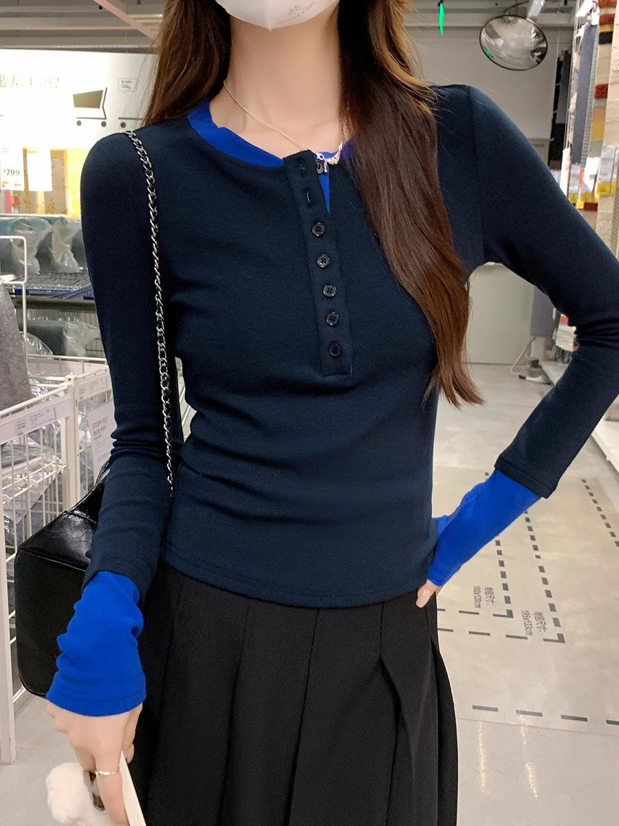 Navy Blue Button Down Top