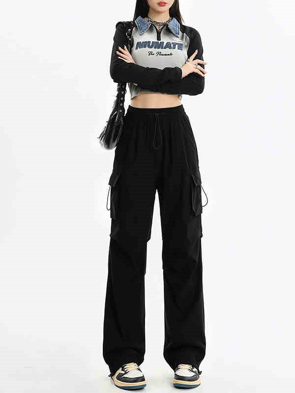 Black Elasticated Waistband Parachute Trousers