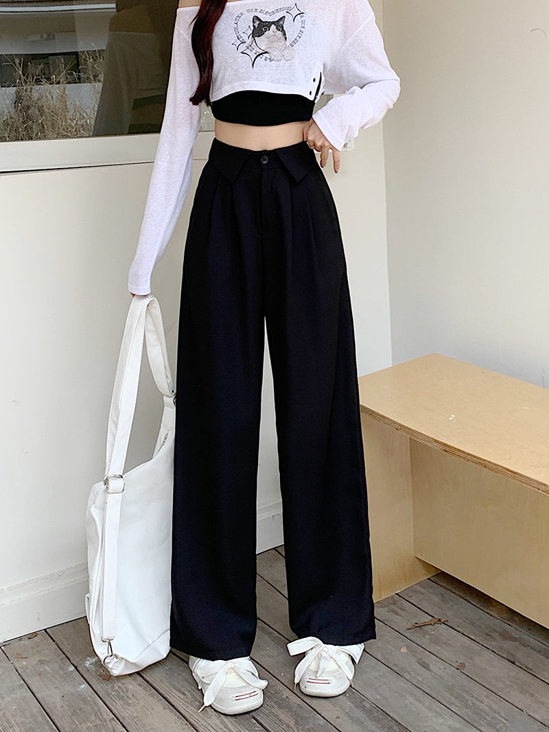 Black Button Down Flap Waistband Pants