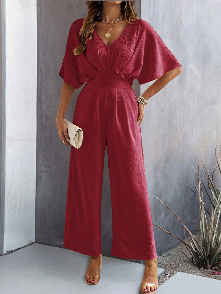 Wine Jumpsuit With Kimono Sleeve