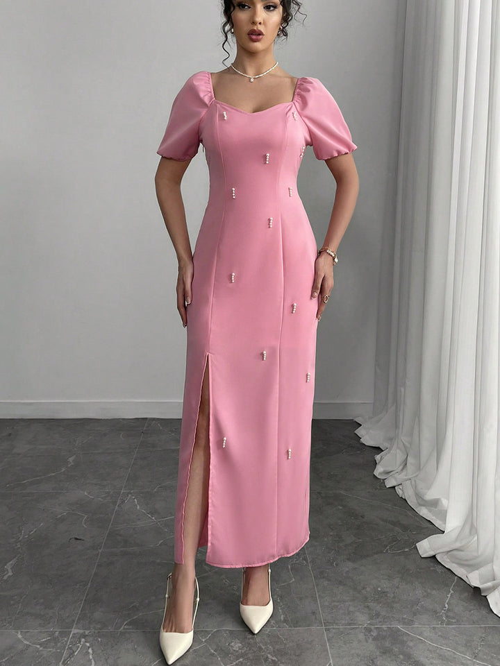 Pink Embellished Sweetheart Neckline Dress