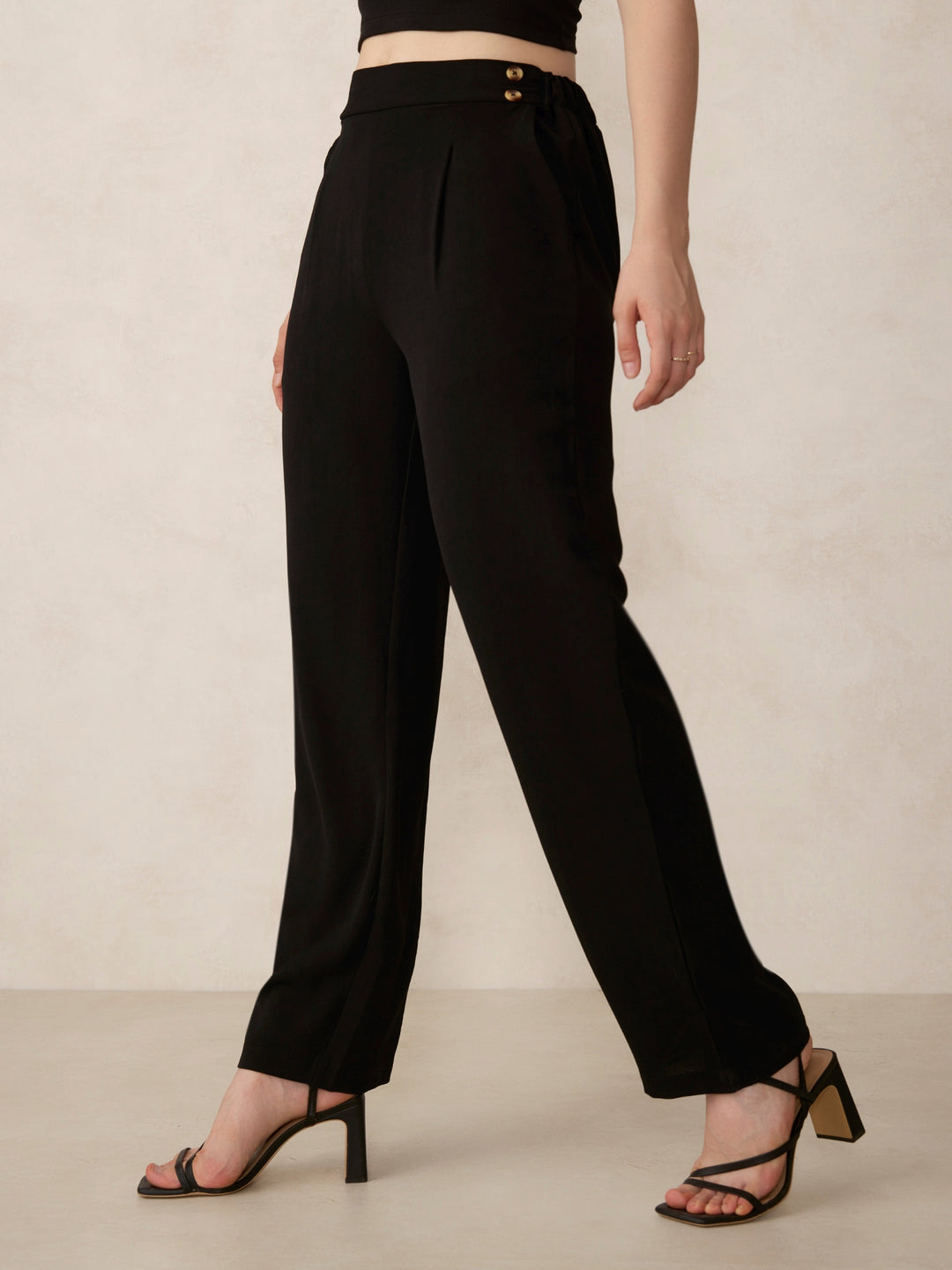 Black Waist Button Pull On Pants