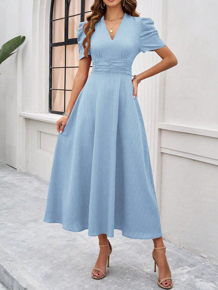 Blue Fit And Flare Midi Dress