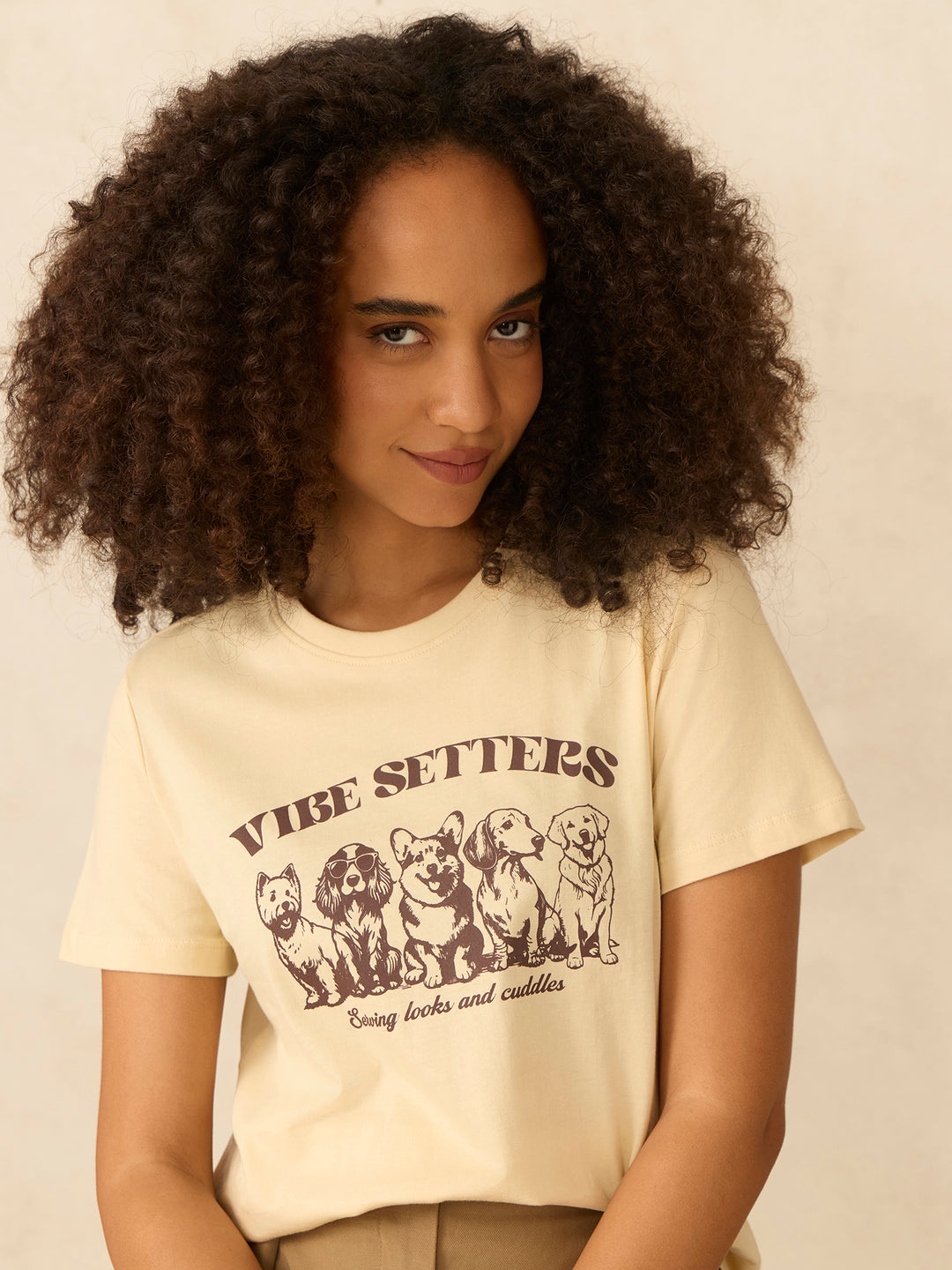 Beige Short Sleeves Crew Neck T-Shirt