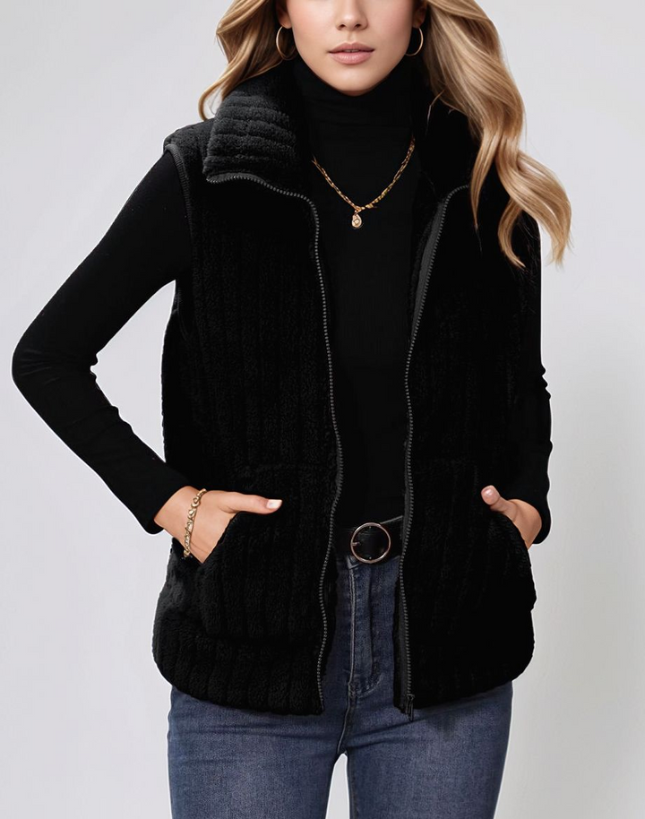 Black Sleeveless Zip Front Jacket