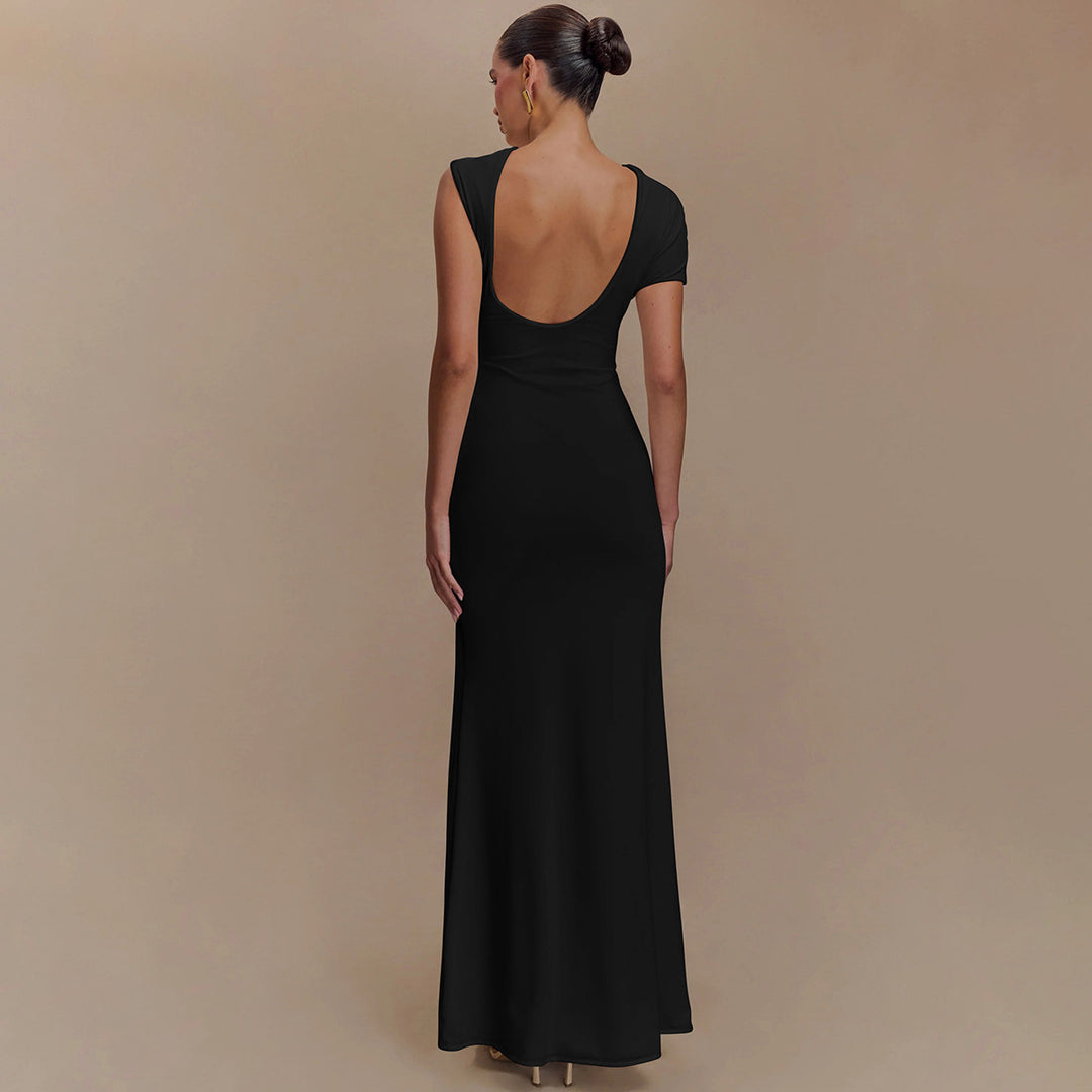 Black Cut-Out Bodycon Maxi Dress With Buckle