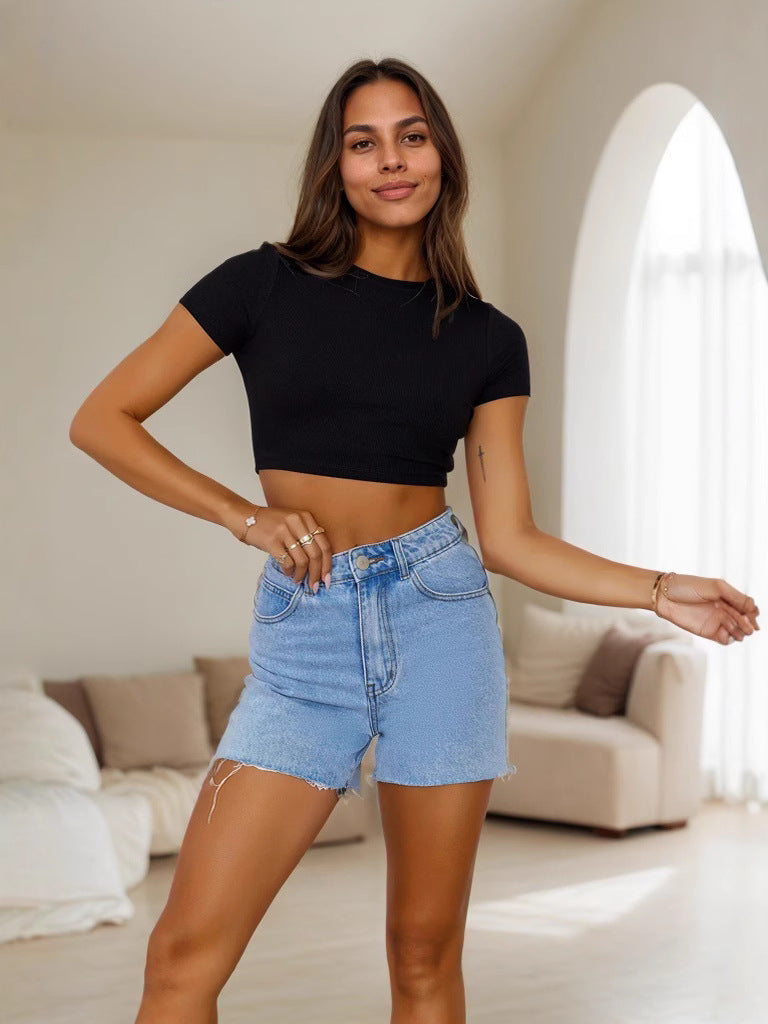 Black Round Neck Short Sleeve Top