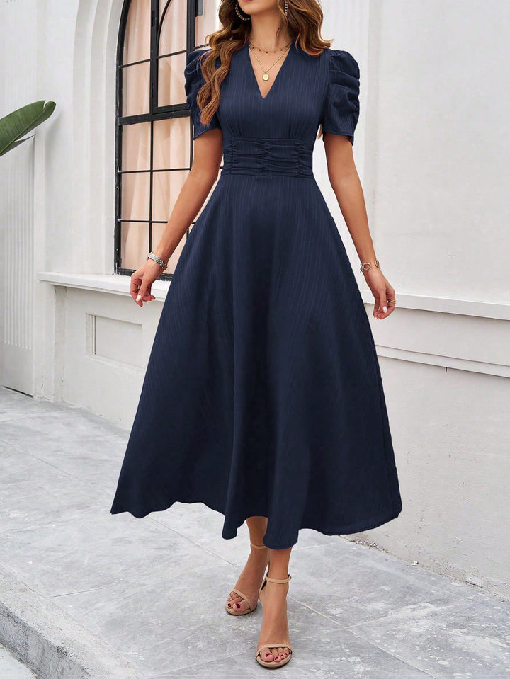Navy Blue Fit And Flare Midi Dress