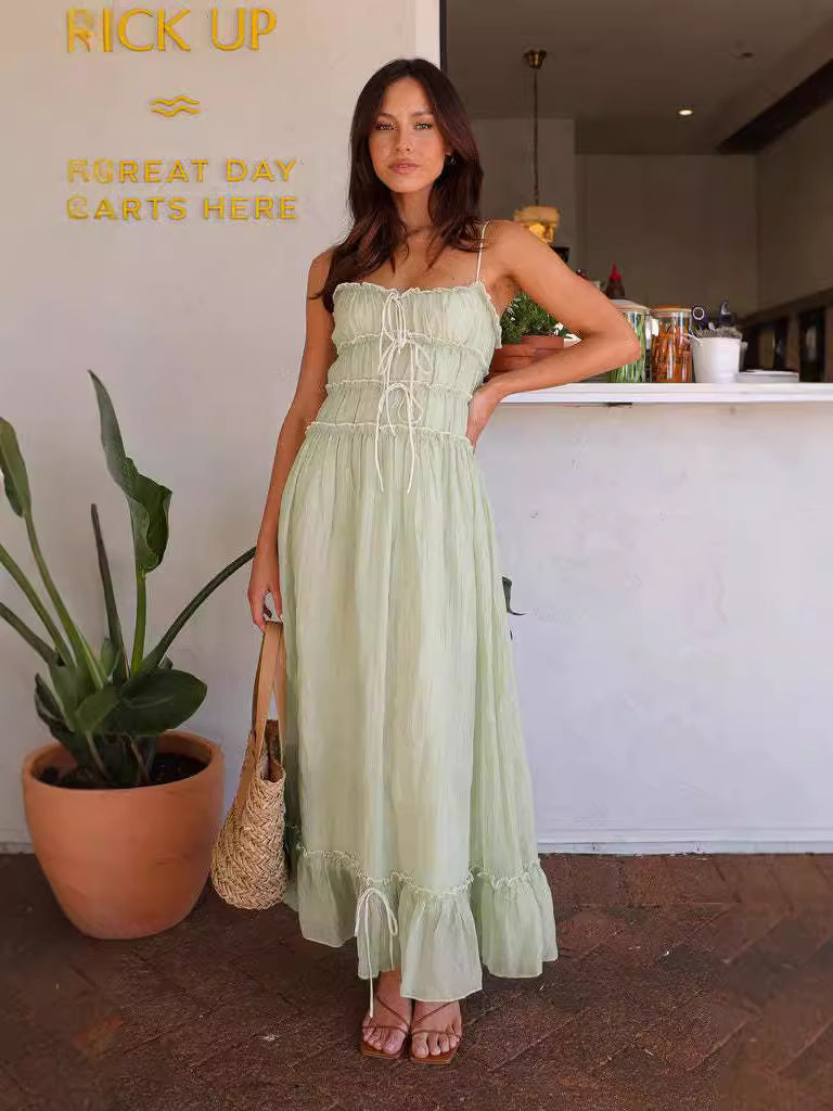Green Strappy Sheer Midi Dress