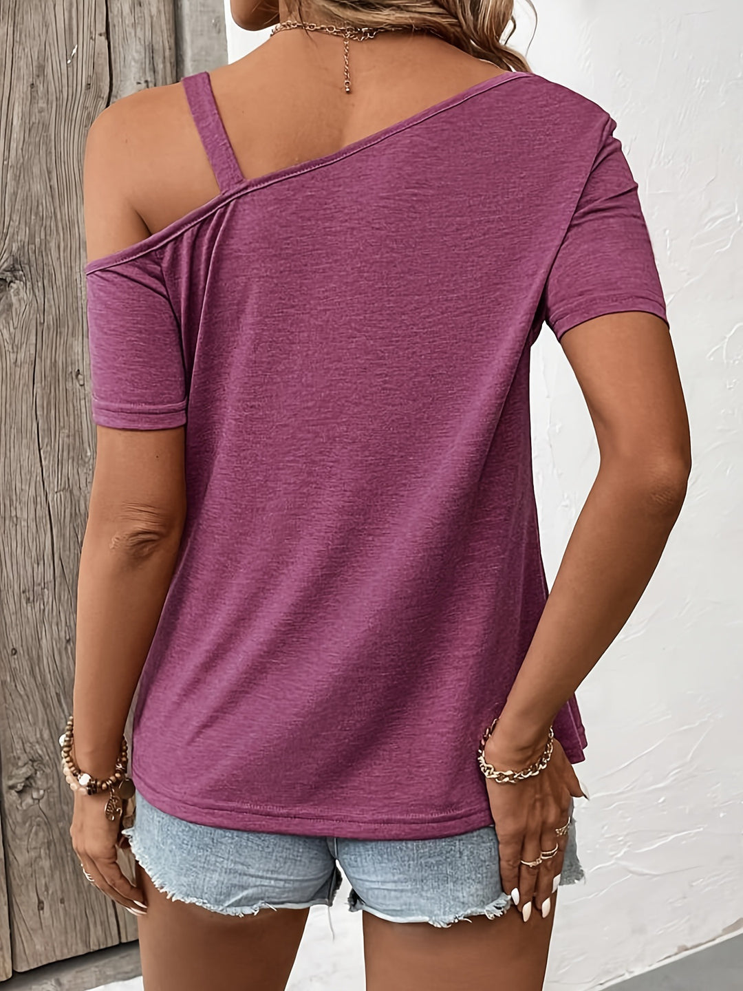 Pink Short Sleeve Metal Buckle Strap Top