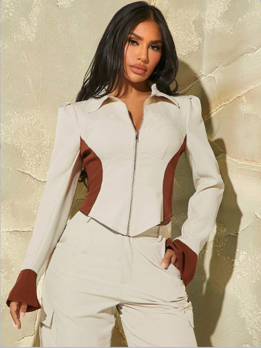 Multi Front Zipper Contrast Shirt