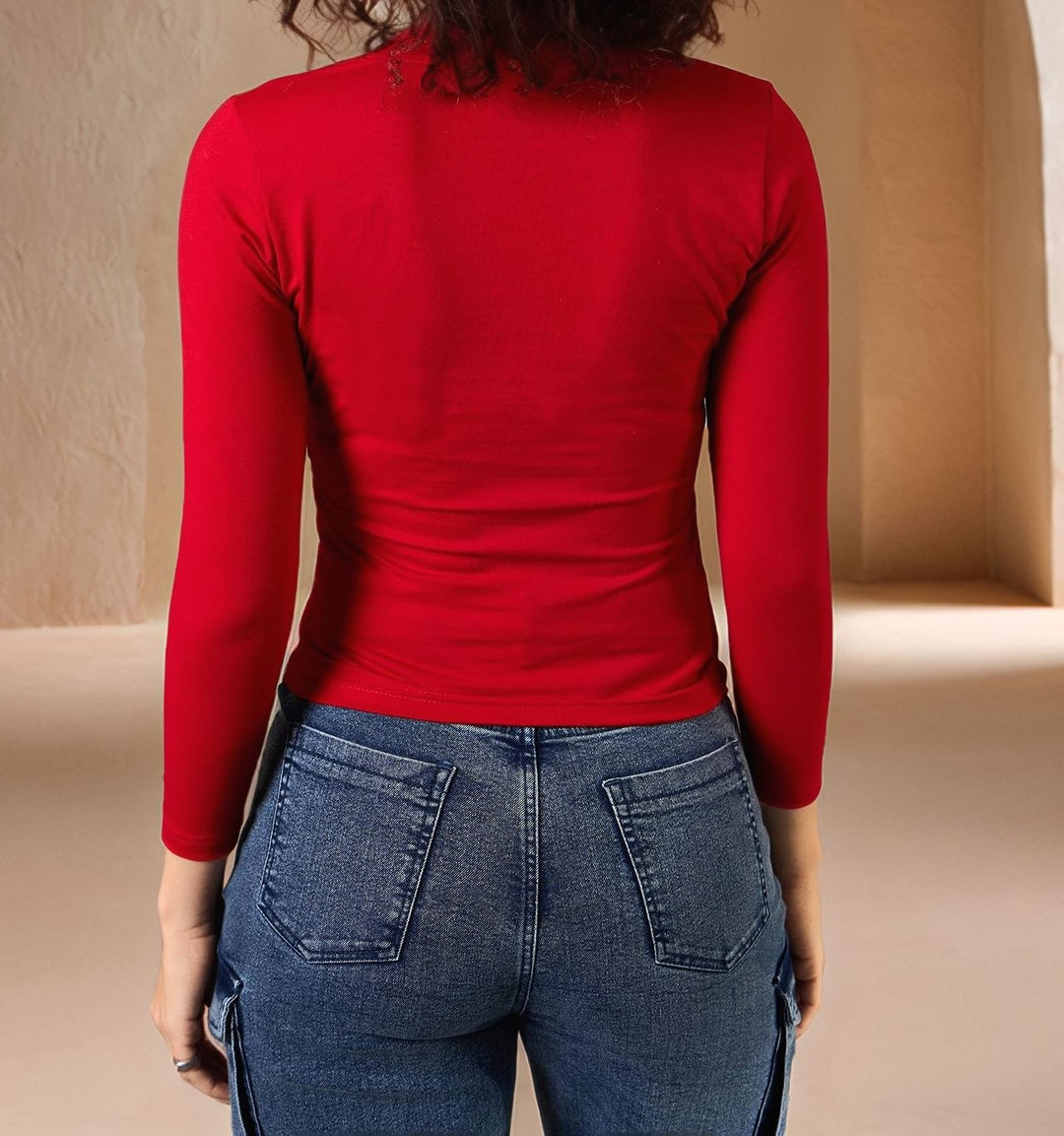 Red Full Sleeve Graphic Print Half Zip Top
